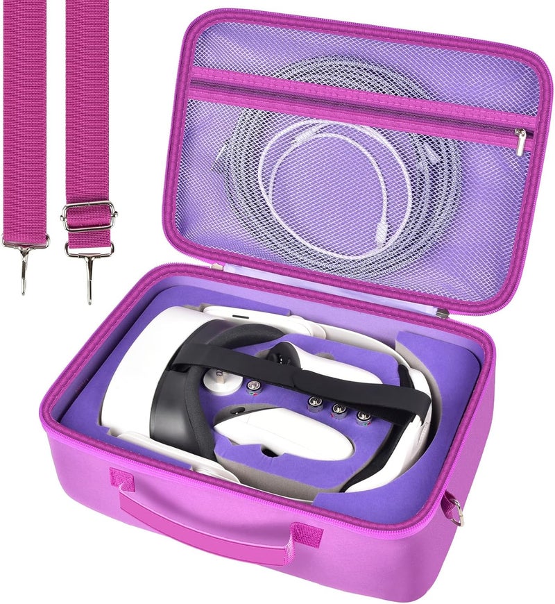 Comecase Hard Carrying Case for Meta Quest 3s/ Quest 3/ for Oculus Quest 2 Official Original/Elite Strap VR Headset and Controller Accessories, Portable Travel Storage Bag for Home, Outdoor - Purple - Image 1